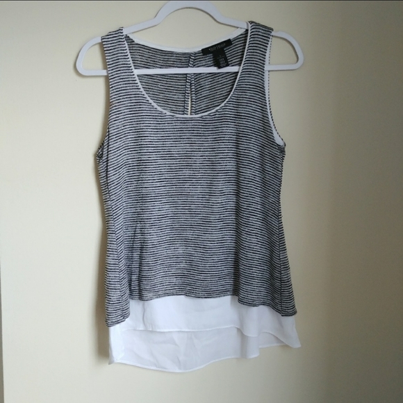 WHBM Striped Tank CROSS BACK TOP Black White - Picture 1 of 7
